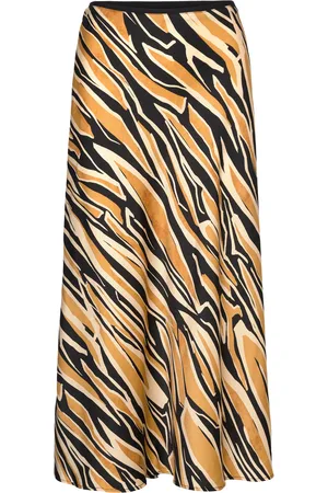 MANGO Printed Satin Skirt Yellow