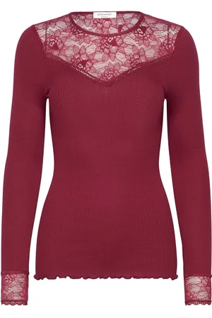 Rosemunde Silk T-Shirt Regular Ls W/Lace Red
