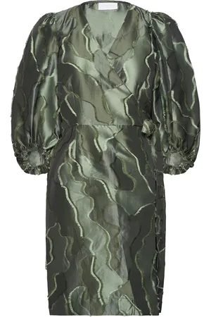 Coster Copenhagen Wrap Dress With Balloon Sleeves Green