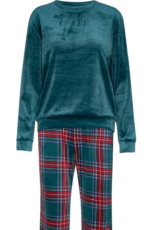 Hunkemöller Pj Set Velours Check Green