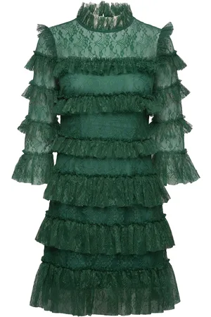 By Malina Carmine Frill Mini Lace Dress Green