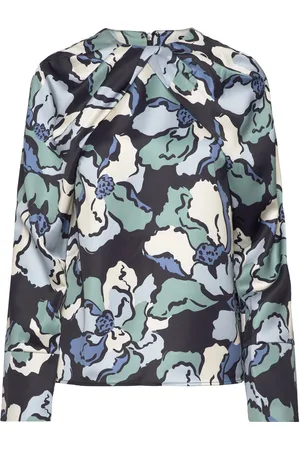 By Malina Evie Pleated Neckline Blouse Blue