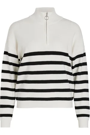 VILA Visala Stripy L/S Zipper Knit /B White