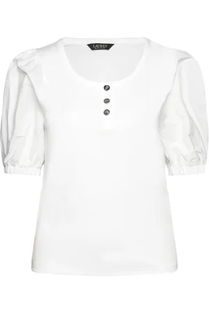 Ralph Lauren Stretch Cotton Puff-Sleeve Henley Tee