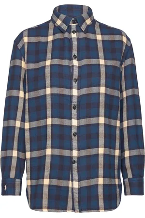 Ralph Lauren Over Fit Plaid Cotton Twill Shirt Blue