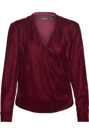 Ralph Lauren Pleated Velvet Surplice Blouse Red