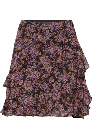 Ralph Lauren Floral Ruffle-Trim Georgette Skirt Purple