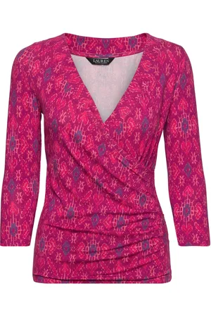 Ralph Lauren Geo-Print Surplice Jersey Top Pink