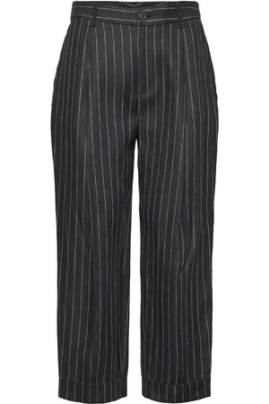 Ralph Lauren Pinstripe Pleated Linen Cropped Pant Black