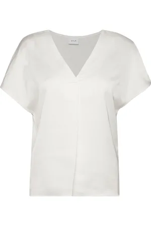 VILA Viellette V-Neck S/S Satin Top - Noos White