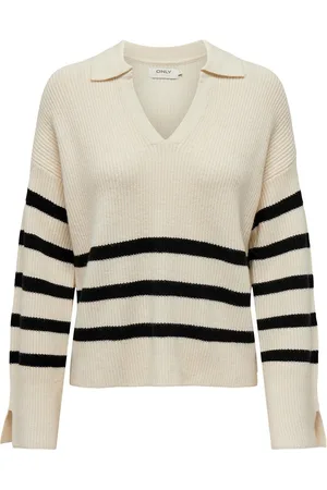 ONLY Onlmonna Ls Split Neck Collar Knt Cream