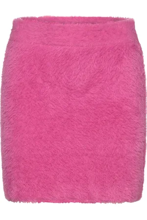 ROTATE Printed Fluffy Knit Skirt Pink