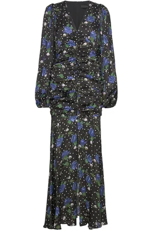 ROTATE Satin Maxi V-Neck Dress Black