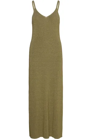 MANGO Long Lurex Dress Green