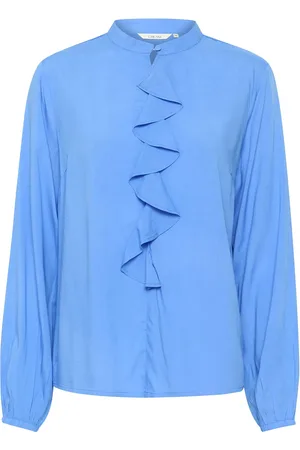 Cream Crtiah Flounce Blouse Blue