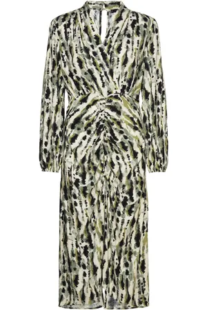 MANGO Printed Dress With Ruffled Detail Cream