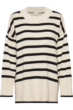 ONLY Carhella Ls Loose Striped O-Neck Knt Cream