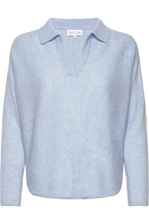 Davida Cashmere Curved Open Collar Blue