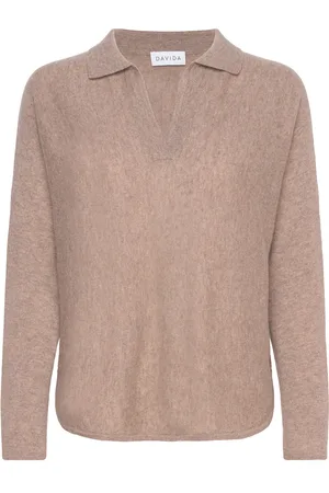 Davida Cashmere Curved Open Collar Beige