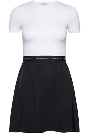 Calvin Klein Logo Elastic Short Sleeve Dress White