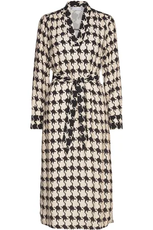 Coster Copenhagen Long Dress In Houndstooth Print Cream