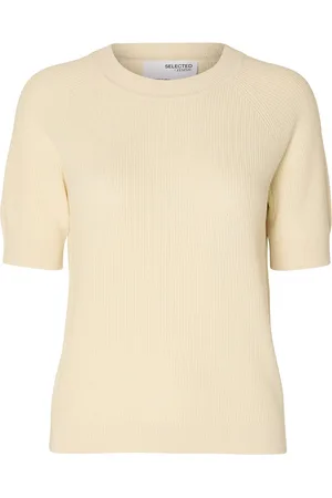 SELECTED Slfelinna New Ss Knit Top Noos Beige