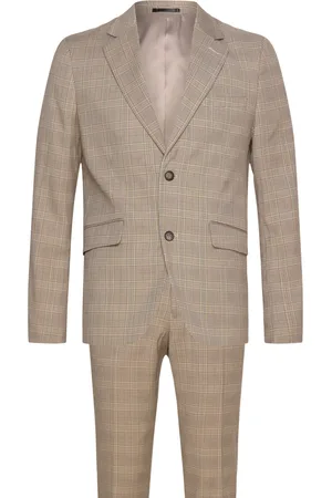 Lindbergh Checked Twill Stretch Suit Brown