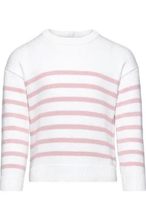 MANGO Striped Cotton-Blend Sweater Pink