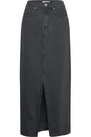 MANGO Slit Denim Skirt Black