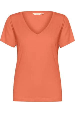 Cream Crnaia Deep V-Neck T-Shirt Coral