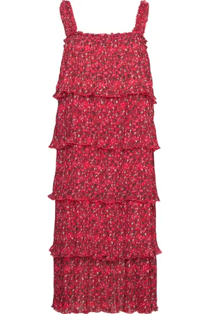 Ganni Pleated Georgette Red