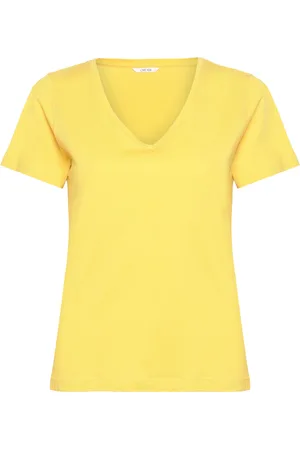 Cream Crnaia Deep V-Neck T-Shirt Yellow