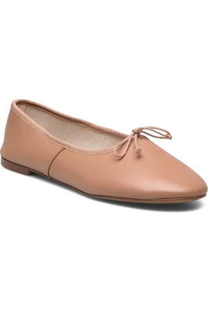 MANGO Leather Ballet Flats With Bow Beige