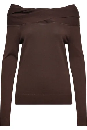 Ralph Lauren Twist-Front Off-The-Shoulder Jumper Brown