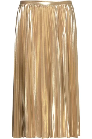 Ralph Lauren Pleated Metallic Chiffon Skirt Gold