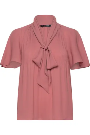 Ralph Lauren Pleated Georgette Tie-Neck Blouse Pink