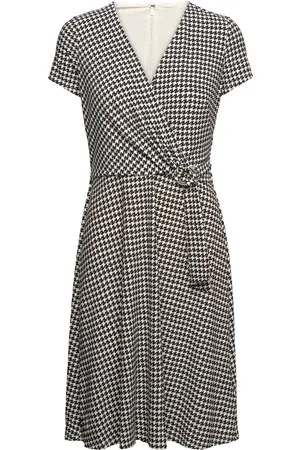 Ralph Lauren Houndstooth Jersey Surplice Dress Black