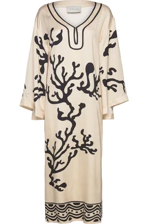 By Malina Manon Printed Satin Kaftan Dress Cream