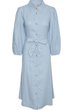 Y.A.S Flaxy 3/4 Linen Shirt Dress Noos Blue
