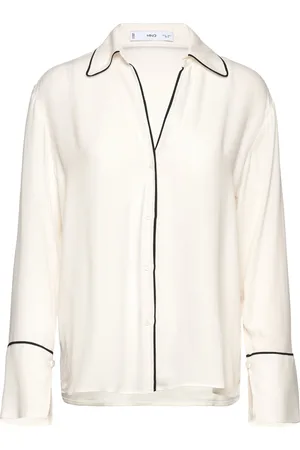 MANGO Contrast Trim Shirt Beige