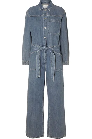 SELECTED Slfmarley Ls Mid Blue Denim Jumpsuit Blue