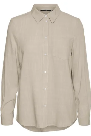 VERO MODA Vmvera Ls Linen Over D Shirt Beige