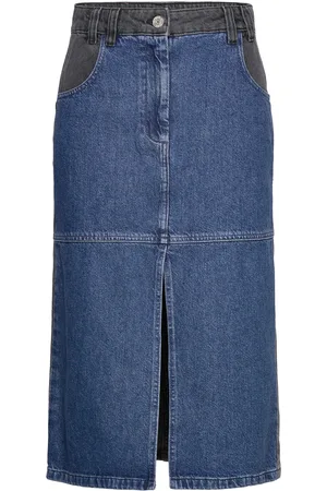Stella Nova Black And Blue Denim Midi Skirt Blue