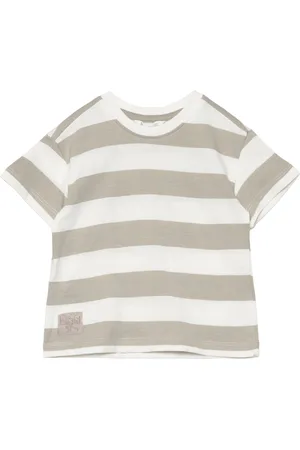 MANGO Striped T-Shirt With Drawing Beige