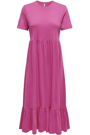 ONLY Onlmay Life S/S Peplum Calf Dress Jrs Pink