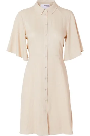 SELECTED Slfgulia 2/4 Short Shirt Dress D Beige