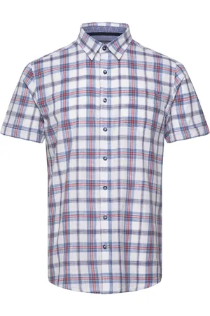 SEBAGO Short Sleeve Slub Check Shirt Blue