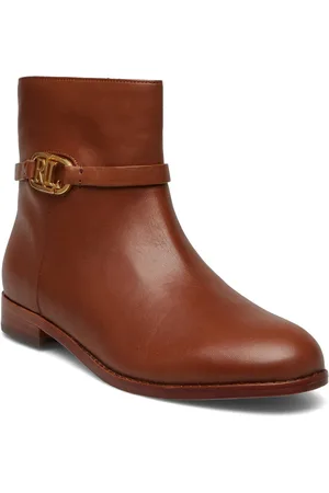 Ralph Lauren Briela Burnished Leather Bootie Brown