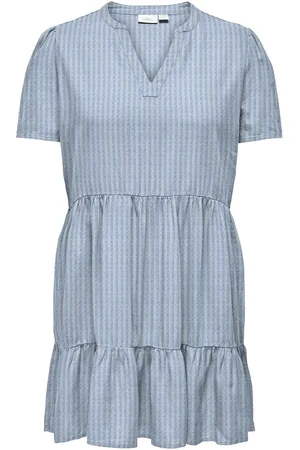 ONLY Cartiri-Caro S/S V-Neck Lin Dress Tlr Blue