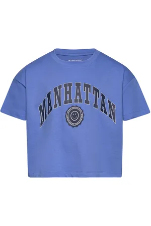 TOM TAILOR Cropped Printed T-Shirt Blue